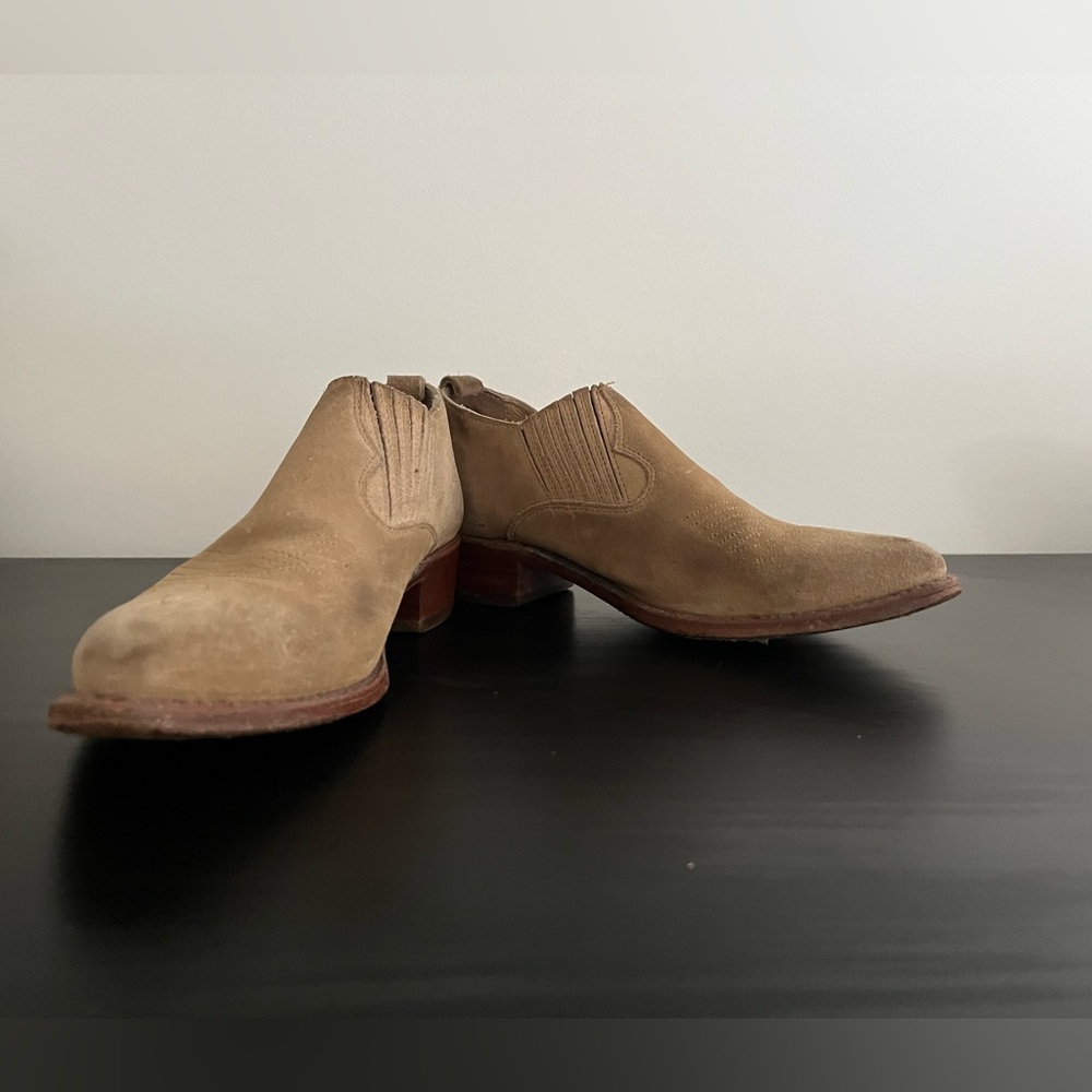 Frye Suede Ankle Booties in Tan